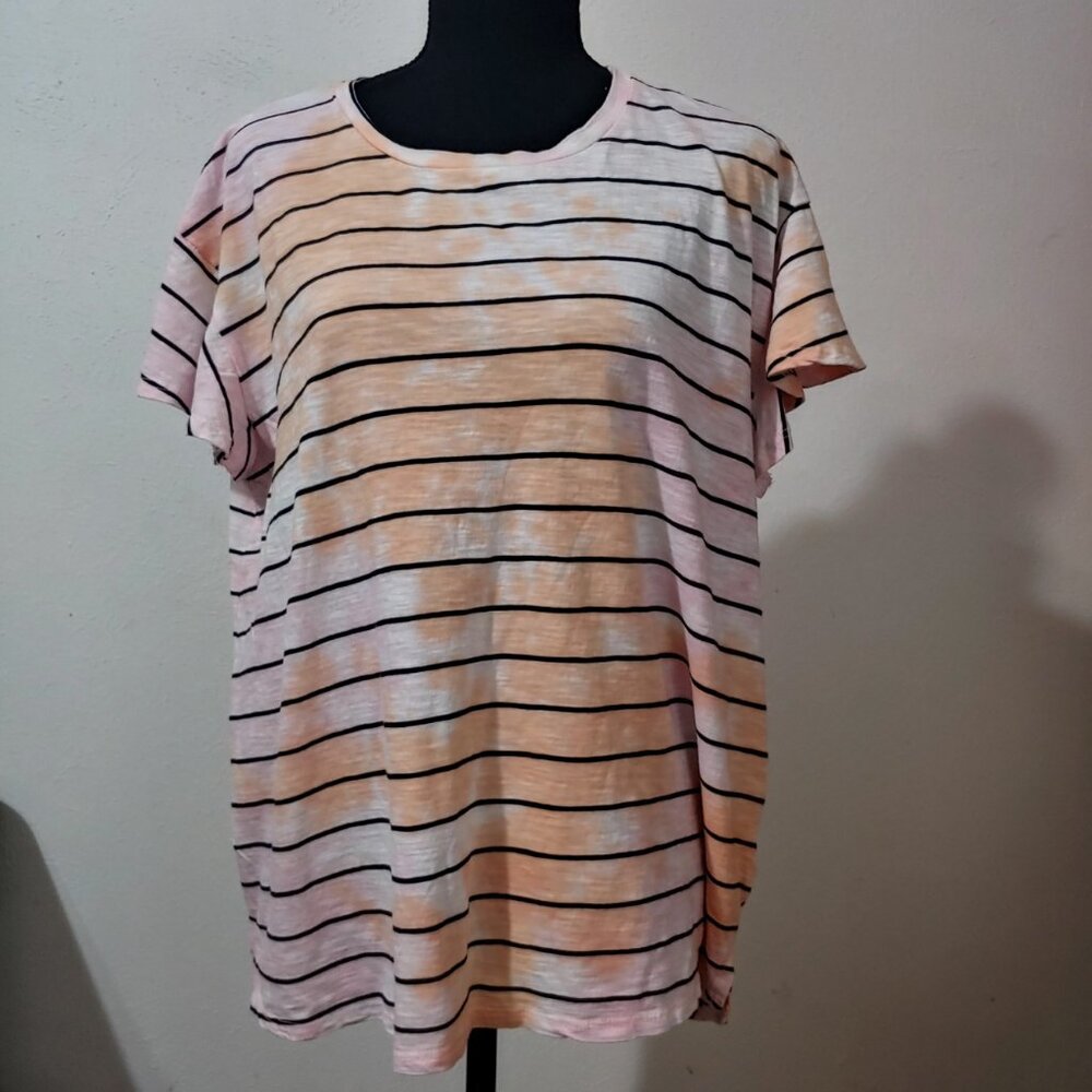 Anthropologie T.La Large Black Stripe Tie Dye T-Shirt